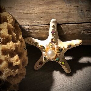 RARE Vintage Signed Huge CRAFT Starfish Pearl Multicolor Shell Brooch Pin